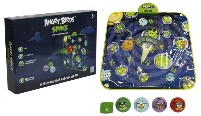 Музыкальный коврик-дартс 1toy Angry Birds Space (4 мячика) Т56500