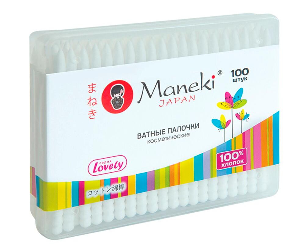 Палочки ватные косметические Maneki Lovely с белым пластик. стиком 100 шт.