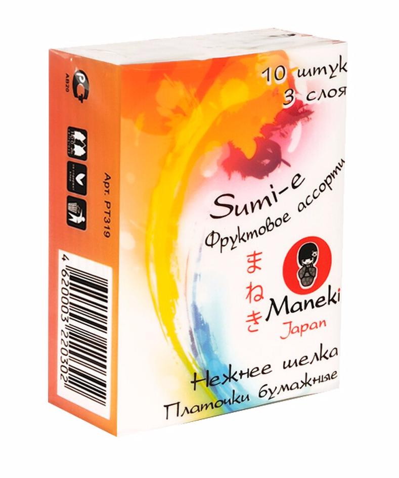 Платочки бумажные Maneki Sumi-e 3 слоя, 10 шт. в пачке, с ароматом фруктов