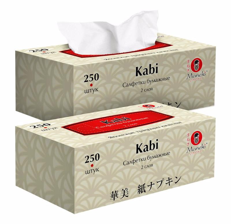 Салфетки бумажные Maneki Kabi 2 слоя, белые, 250 шт.