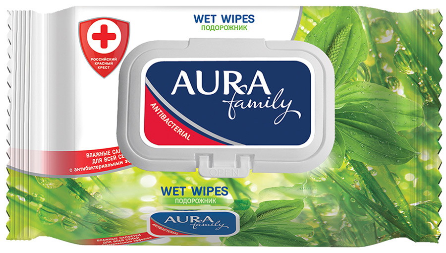 Влажные салфетки Aura для всей семьи с антибактериальным эффектом Famili 120 шт.с крышкой