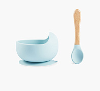 Набор посуды для детей Happy Baby миска на присоске и ложка light blue