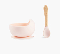 Набор посуды для детей Happy Baby миска на присоске и ложка light pink