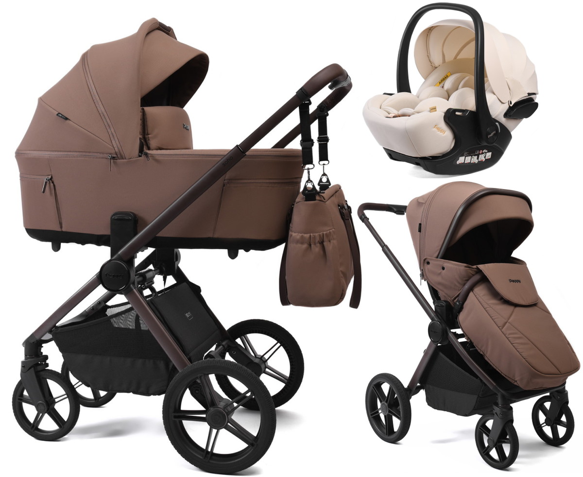 Детская коляска Peppy Soho 3 в 1 с автокреслом Verona Beige Cappuccino (капучино) рама шоколад
