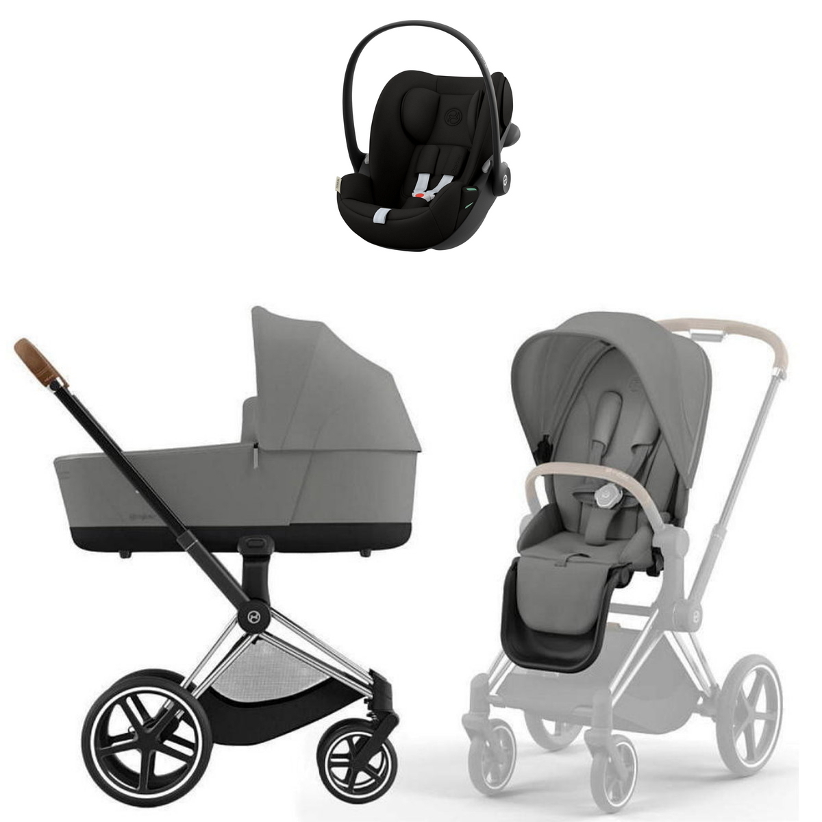 Коляска Cybex Priam IV Chrome Brown complete Cloud G3 Magic Black 3 в 1 Mirage Grey