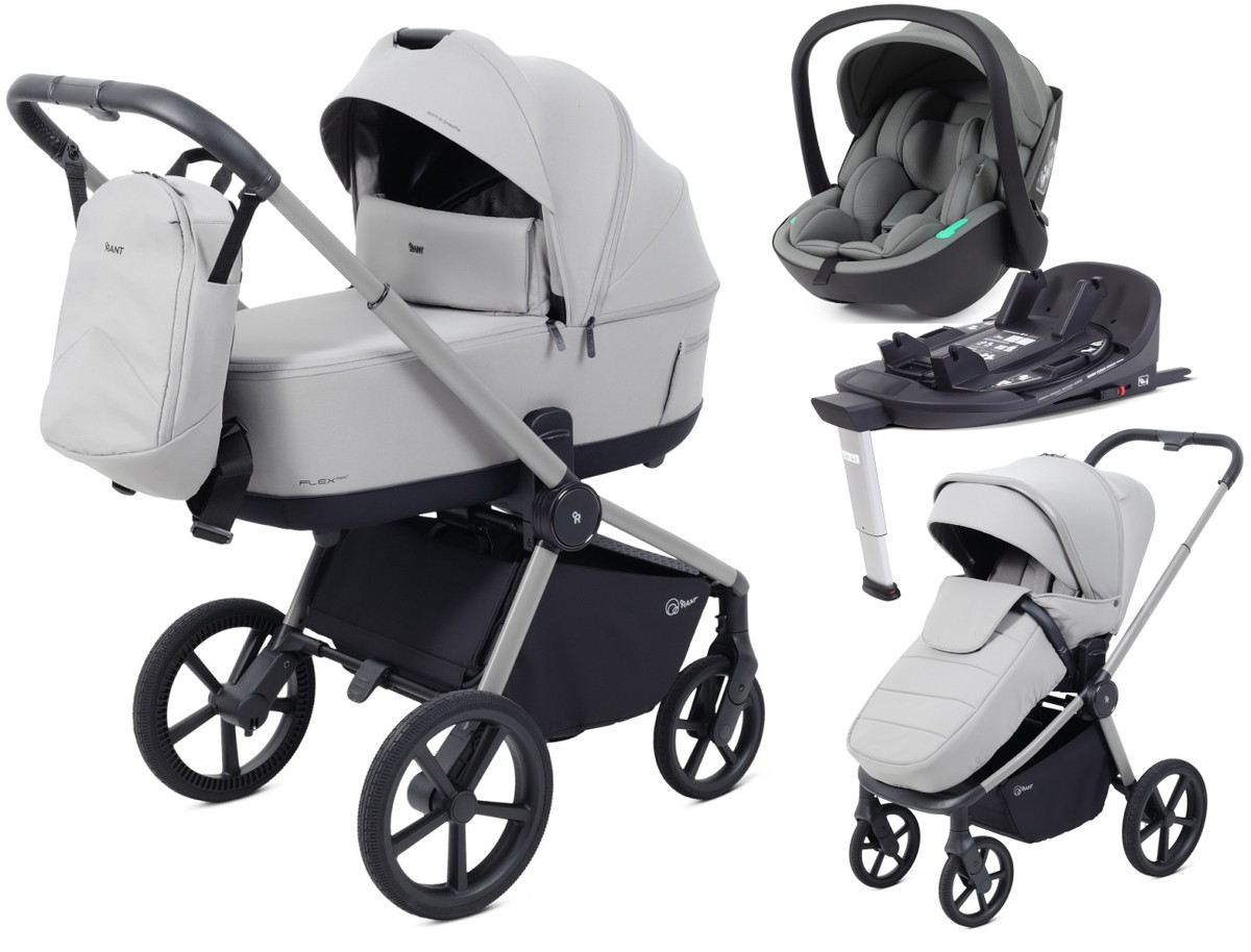 Детская коляска Rant Flex Therm Soft 4 в 1 с автокреслом Miro Olive и базой Stone Grey