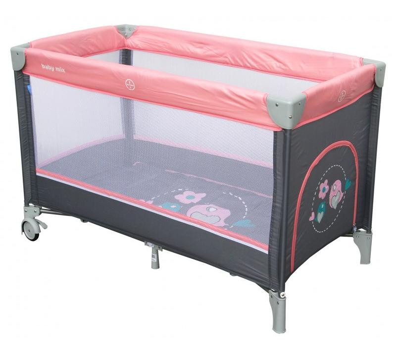 Детский манеж-кроватка Baby Mix Цветочки 8052-186 pink