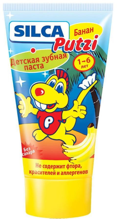 Детская зубная паста Silca Putzi банан (без фтора) от 1 до 6 лет 50 мл.