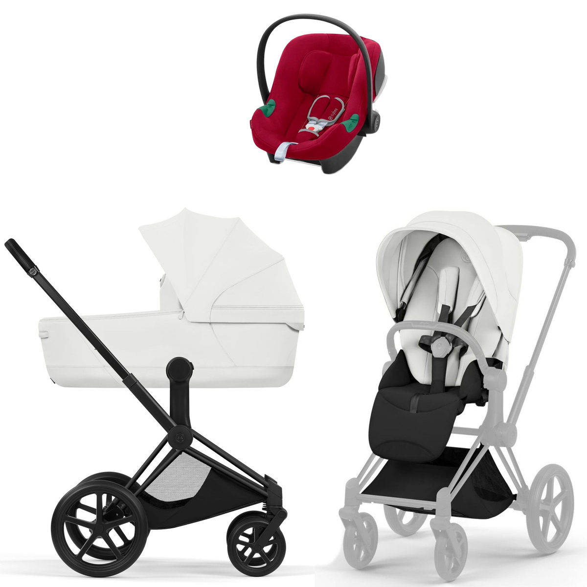 Коляска Cybex Priam V Matt Black Style Aton B2 Dynamic Red 3 в 1 Off White