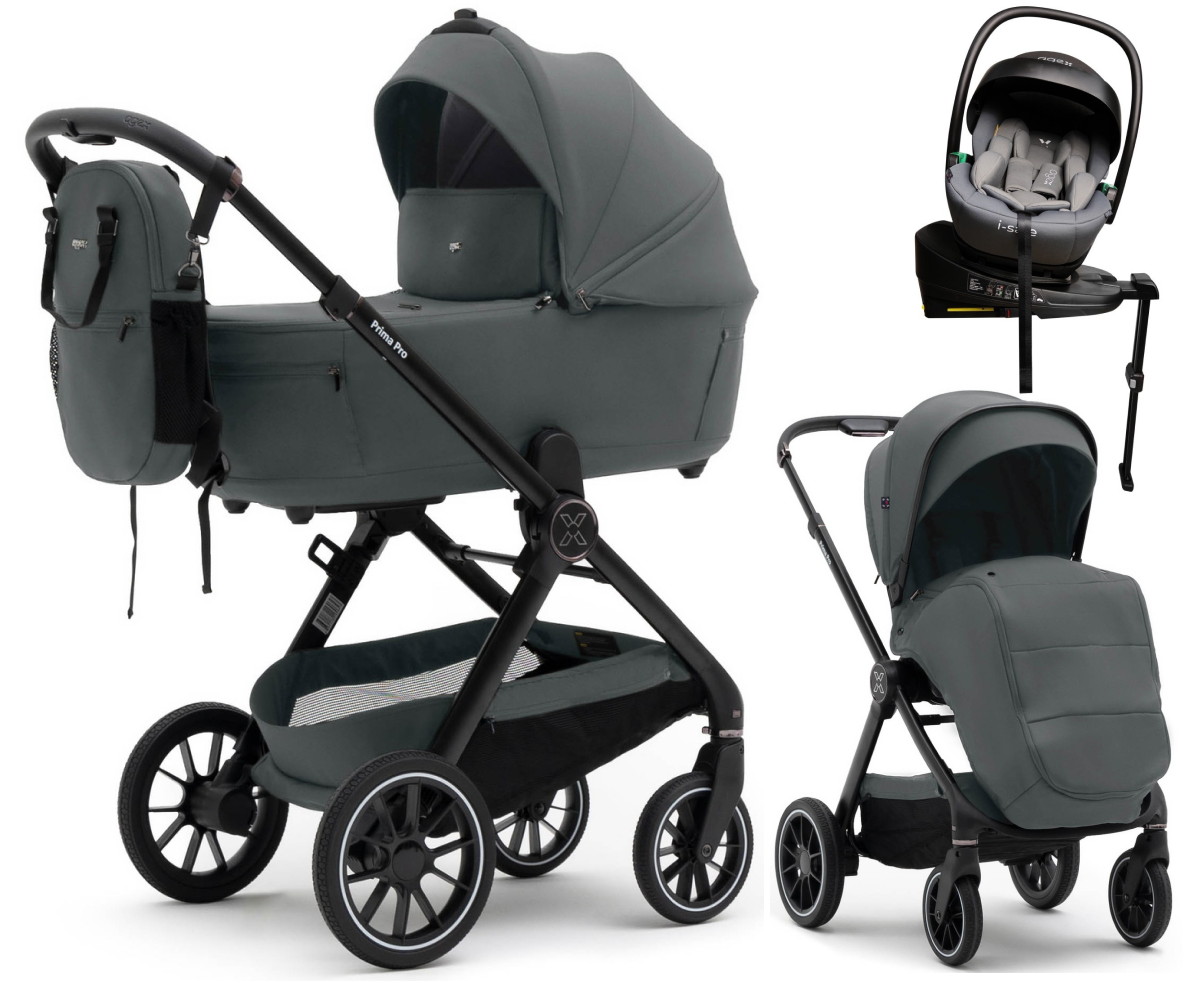 Коляска Agex Prima Pro 4 в 1 с автокреслом i-Safe Grey и базой APP633 Grey (Серый)