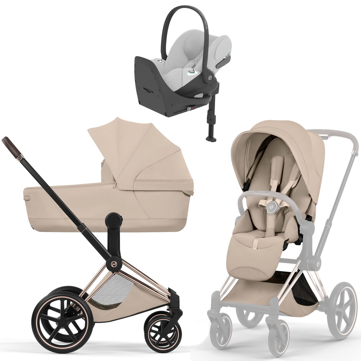 Коляска Cybex Priam V Rosegold Style Cloud T Platinum White Plus Base T 4 в 1 Cozy Beige