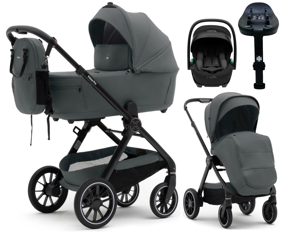 Коляска Agex Prima Pro 4 в 1 с автокреслом i-Safe S Black и базой APP633 Grey (Серый)