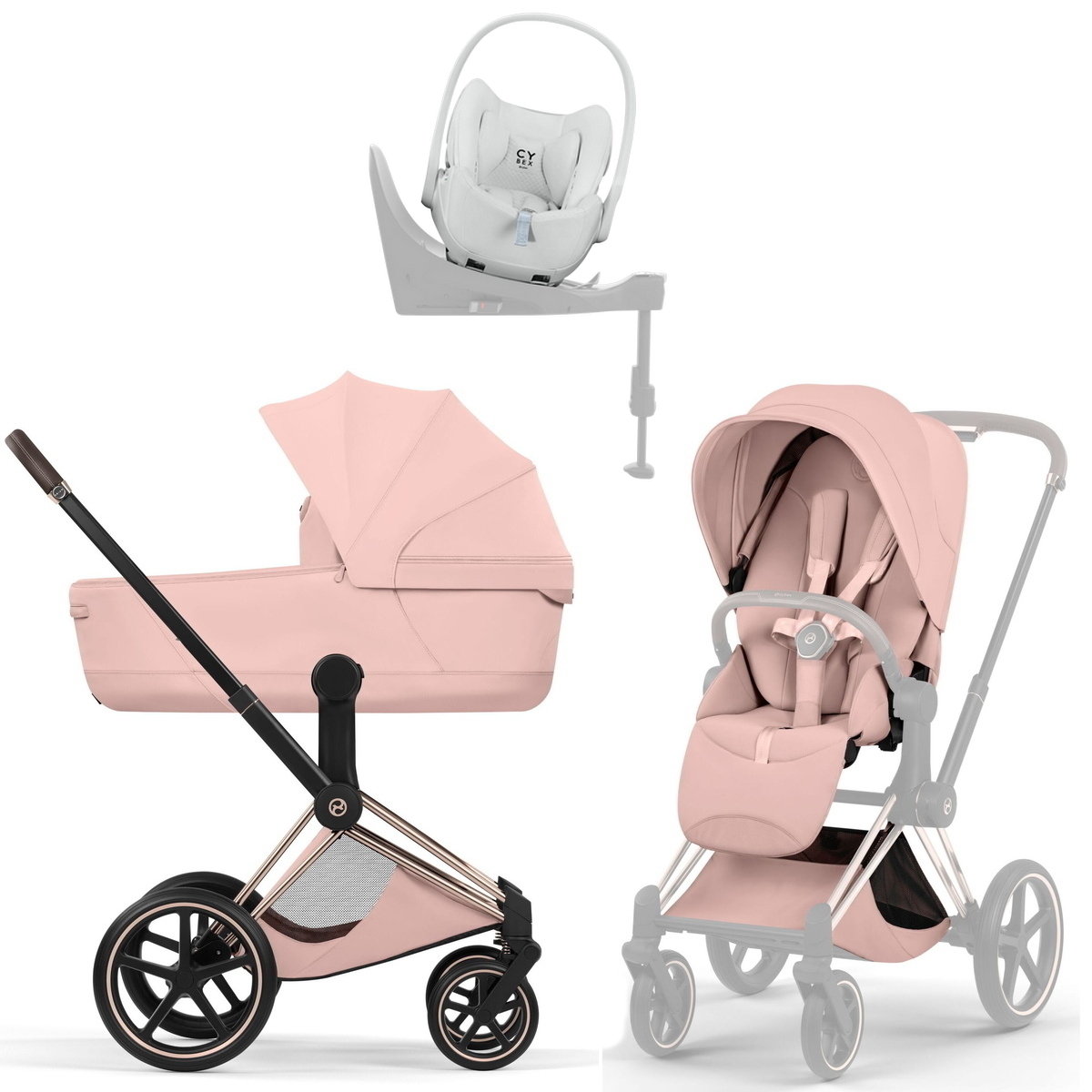 Коляска Cybex Priam V Rosegold Style Cloud T Urban Mobility White Base T 4 в 1 Peach Pink