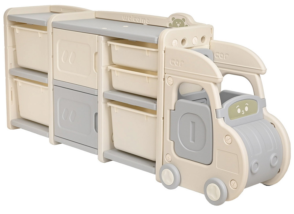 Стеллаж для игрушек Pituso с ящиками Машинка MAX, 2 яруса Grey/Серый-бежевый