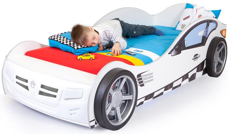 Детская подростковая кровать машина ABC-King Formula 160х90 см Белая