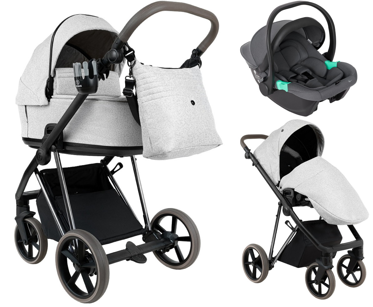 Детская коляска Roan Sol Vintage Luxury 2.0 3 в 1 с автокреслом Pituso Santiso Pro Graphite PIX/50/L Pixel/Light/Black/руч.Cappuccino