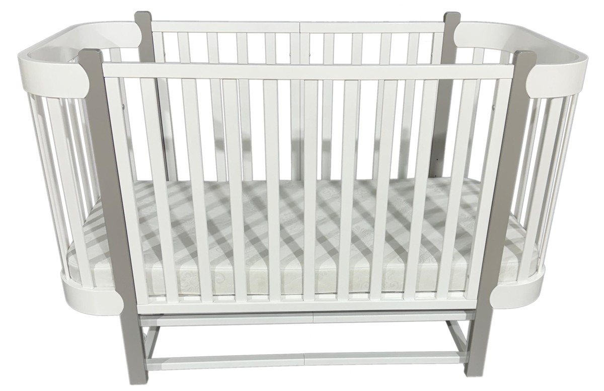 Детская кроватка Oliver Miley продольный маятник 3 в 1 белый/серый