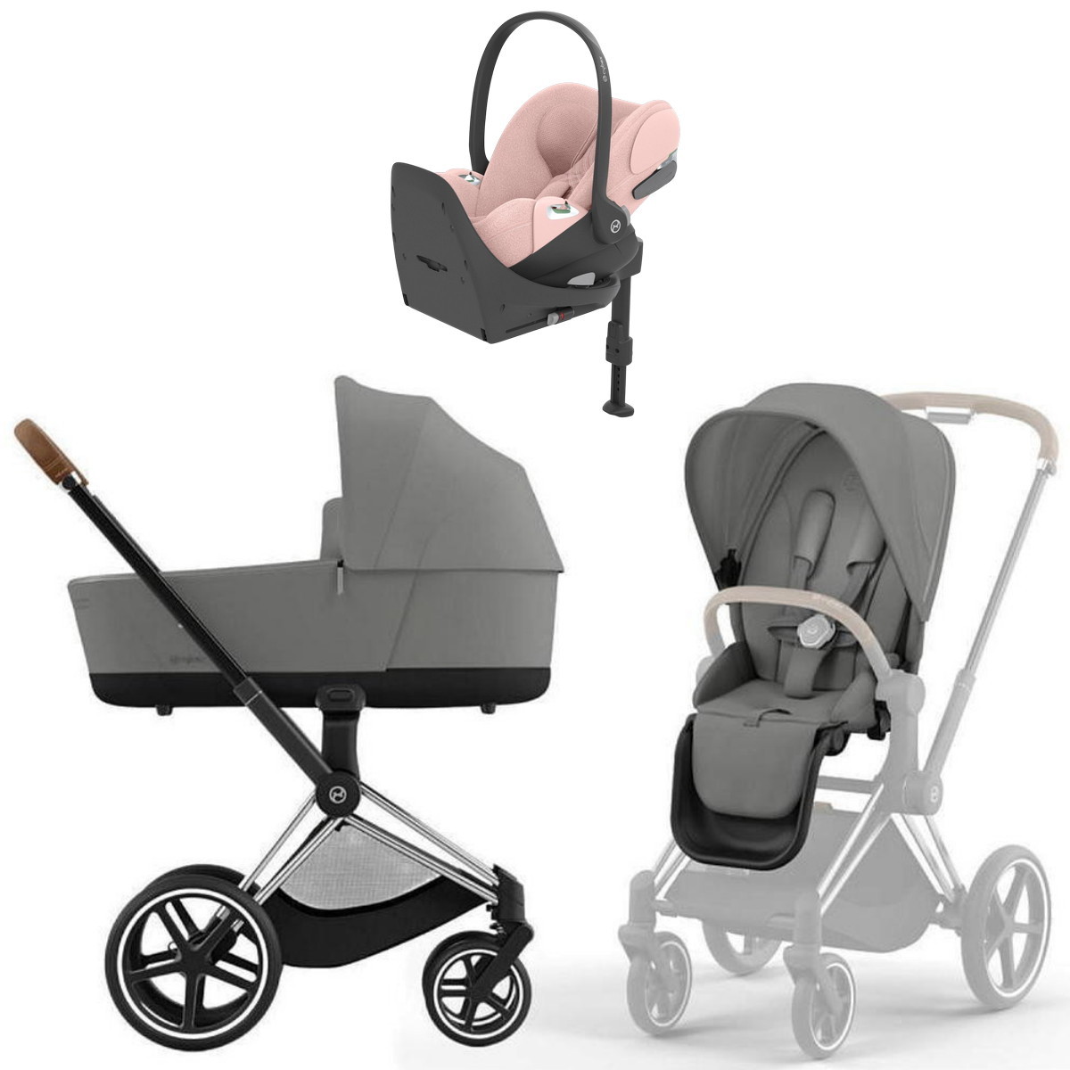 Коляска Cybex Priam IV Chrome Brown complete Cloud T Peach Pink Plus Base T 3 в 1 Mirage Grey