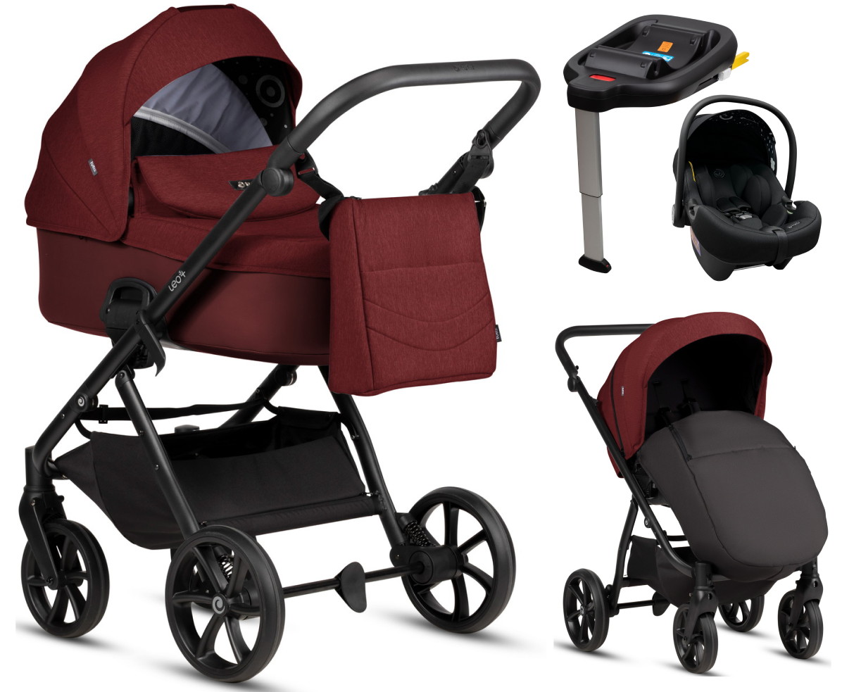 Детская коляска Tutis Leo 3 Plus 4 в 1 с автокреслом Elo Lux EduSky Black и базой 1582220 Burgundy