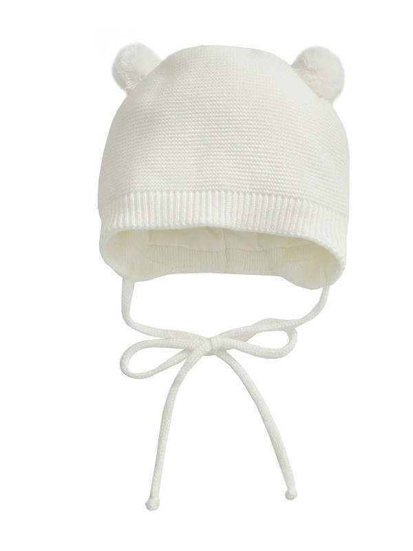 Шапочка вязаная AmaroBaby Pure Love Pompony с подкладом молочный 38