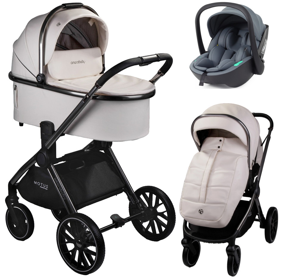 Детская коляска AmaroBaby Motus Premium Ecco 3 в 1 с автокреслом Rant Miro Graphite молочный