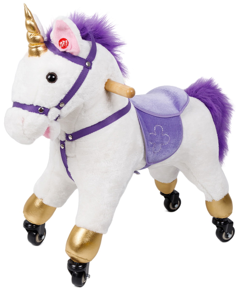 Лошадка каталка-качалка Amarobaby Funny Horse, на колесах белый/фиолетовый