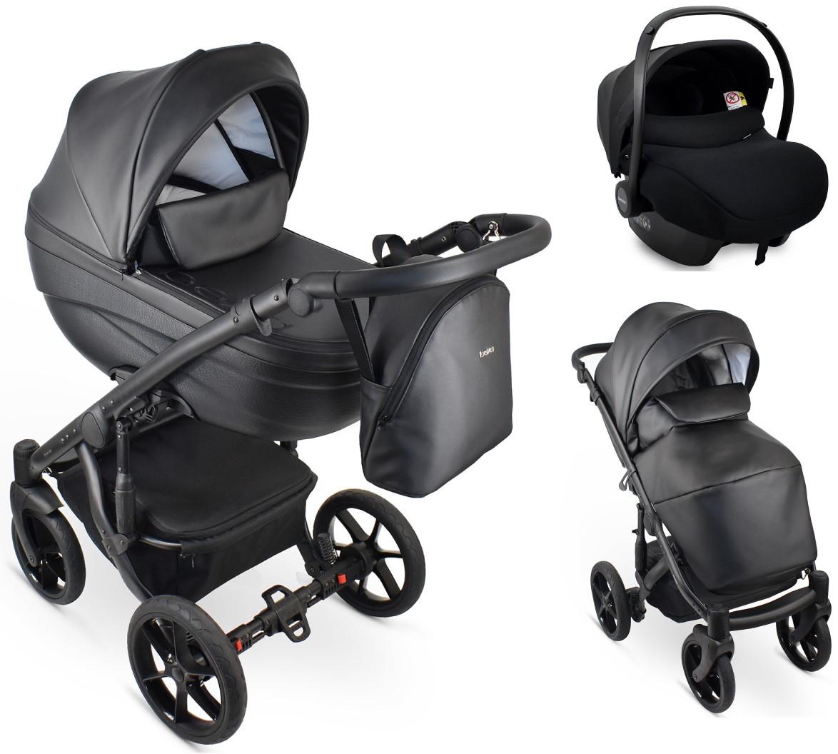 Детская коляска Bexa Ideal Eco 3 в 1 с автокреслом Avionaut Cosmo IE01 черный+черная кожа
