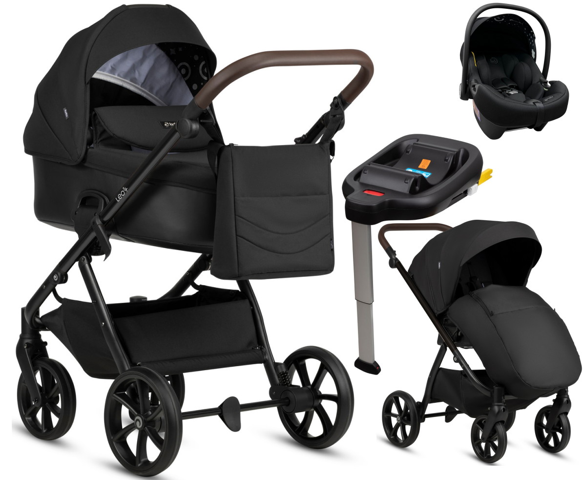 Детская коляска Tutis Leo 3 Plus 4 в 1 с автокреслом Elo Lux EduSky Black и базой 1582201 Black