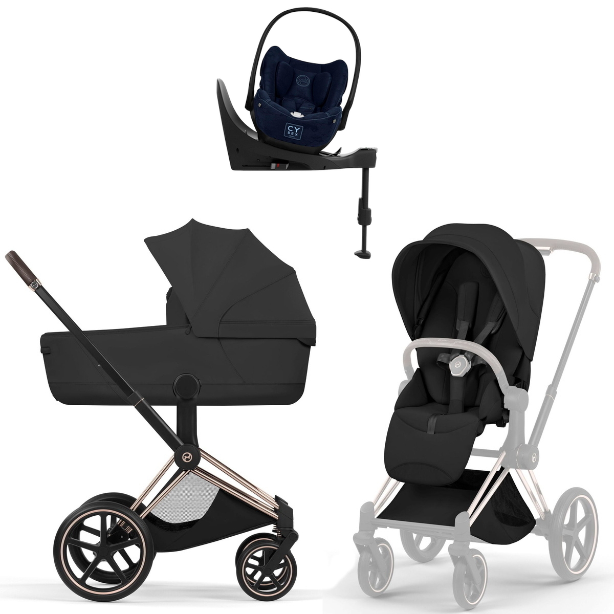Коляска Cybex Priam V Rosegold Style Cloud T Rebellious Luxury Denim Blue Base T 4 в 1 Sepia Black