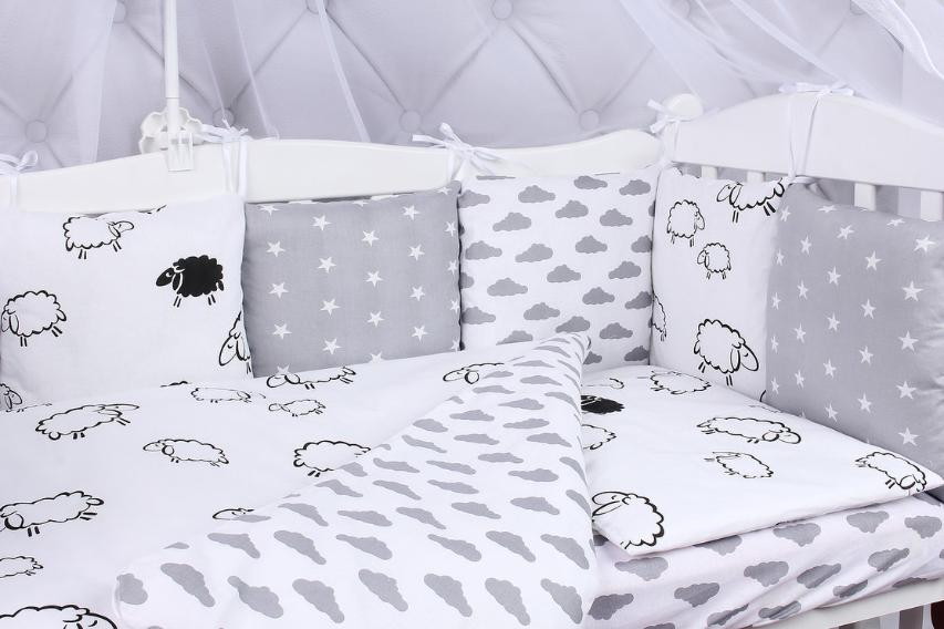 Комплект в детскую кроватку AmaroBaby Good Night белый/серый