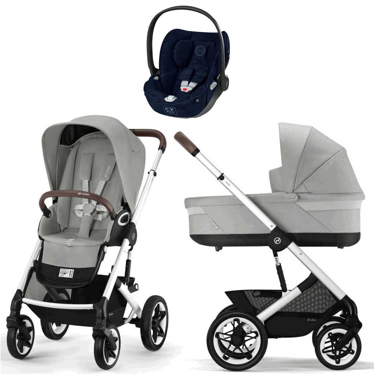 Коляска Cybex Talos S Lux SLV complete Cloud T Rebellious Luxury Denim Blue 3 в 1 Stone Grey с дождевиками