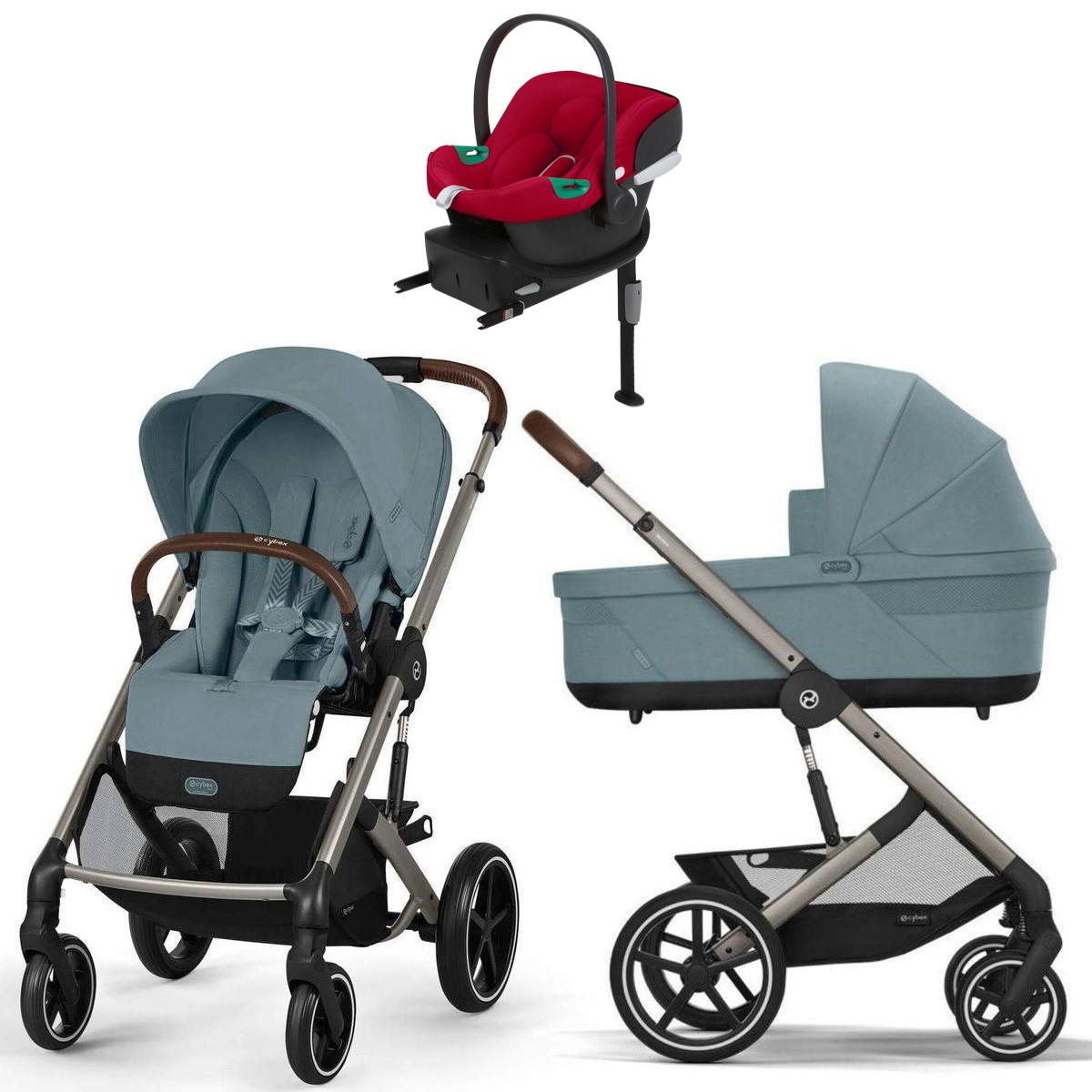Коляска Cybex Balios S Lux TPE complete Aton B2 Dynamic Red Base One 4 в 1 Stormy Blue с дождевиками