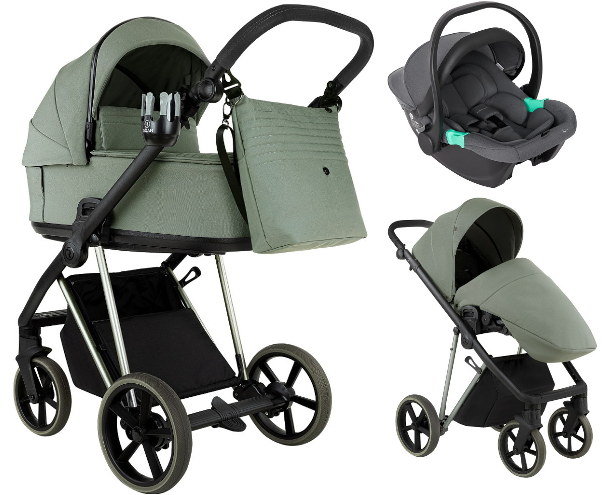 Детская коляска Roan Sol Vintage Luxury 2.0 3 в 1 с автокреслом Pituso Santiso Pro Graphite VIN 02/SG Sage Green/Sage/руч.Black