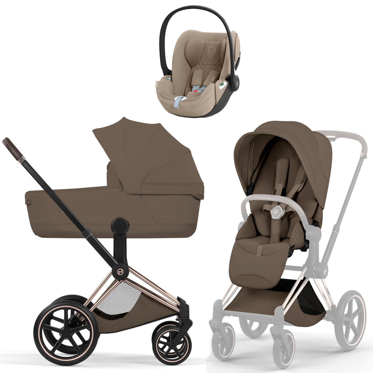 Коляска Cybex Priam V Rosegold Style Cloud T Cozy Beige Plus 3 в 1 Coconut Brown