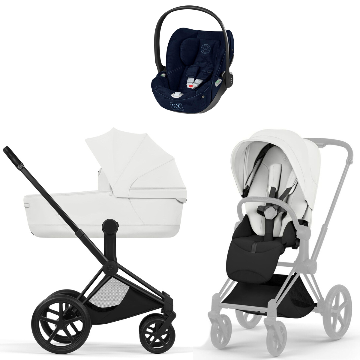 Коляска Cybex Priam V Matt Black Style Cloud T Rebellious Luxury Denim Blue 3 в 1 Off White