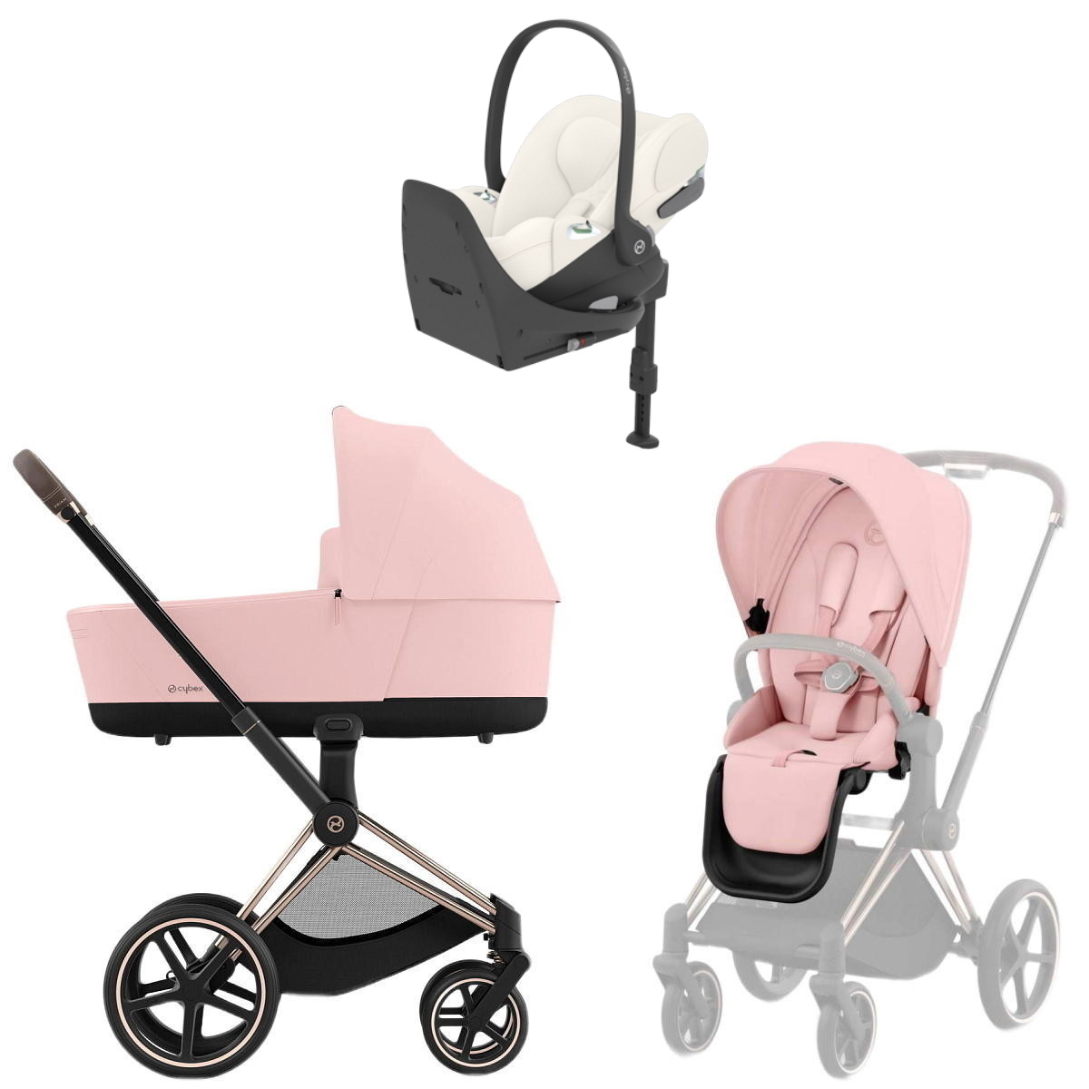 Коляска Cybex Priam IV Rosegold complete Cloud T Off White Plus Base T 4 в 1 Peach Pink