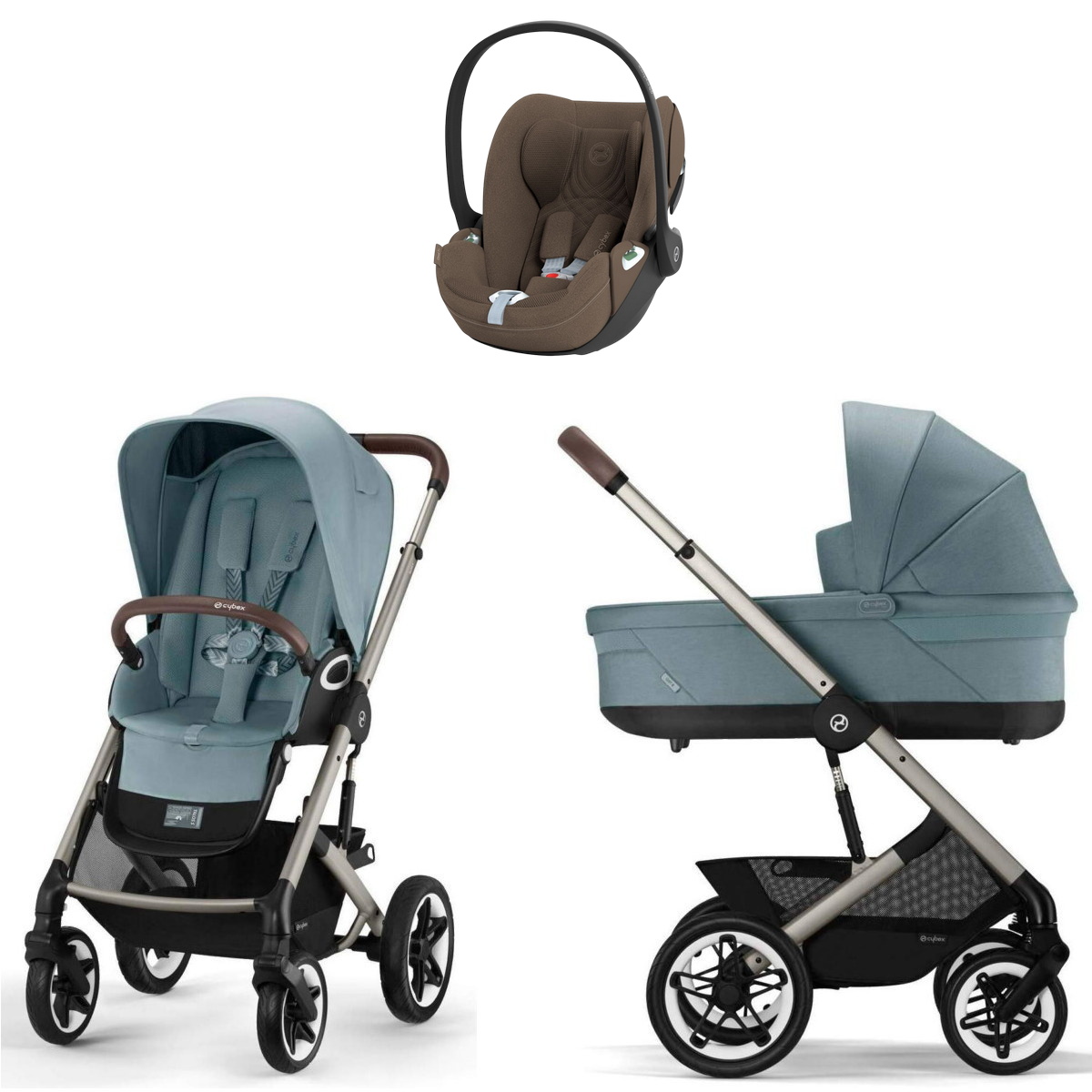 Коляска Cybex Talos S Lux TPE complete Cloud T Coconut Brown Plus 3 в 1 Stormy Blue с дождевиками