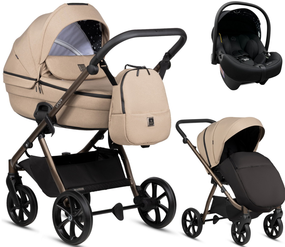 Детская коляска Tutis Uno 6 Plus Essential collection 3 в 1 с автокреслом Elo Lux EduSky Black 1602146 Nougat с сумкой