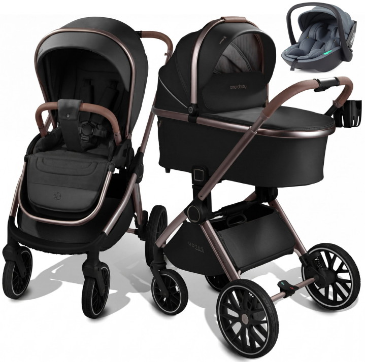 Детская коляска AmaroBaby Motus Premium Ecco Exclusive 3 в 1 с автокреслом Rant Miro Graphite черный