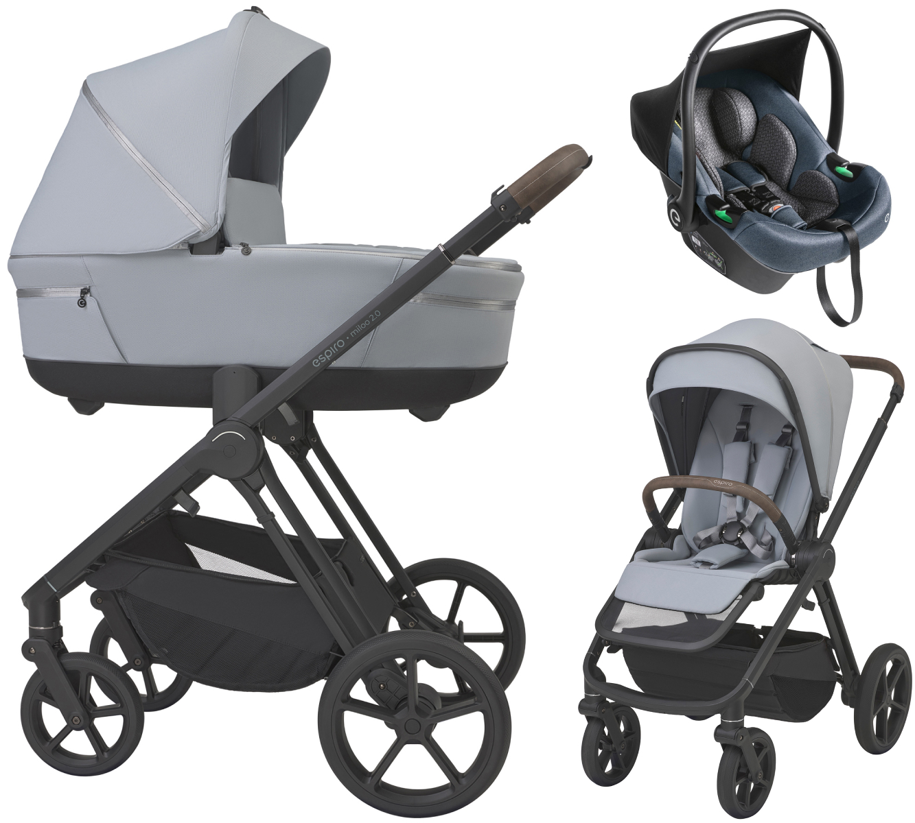 Детская коляска 3 в 1 Espiro Miloo 2.0 и автокресло Pi Gray blue 303 unique dove