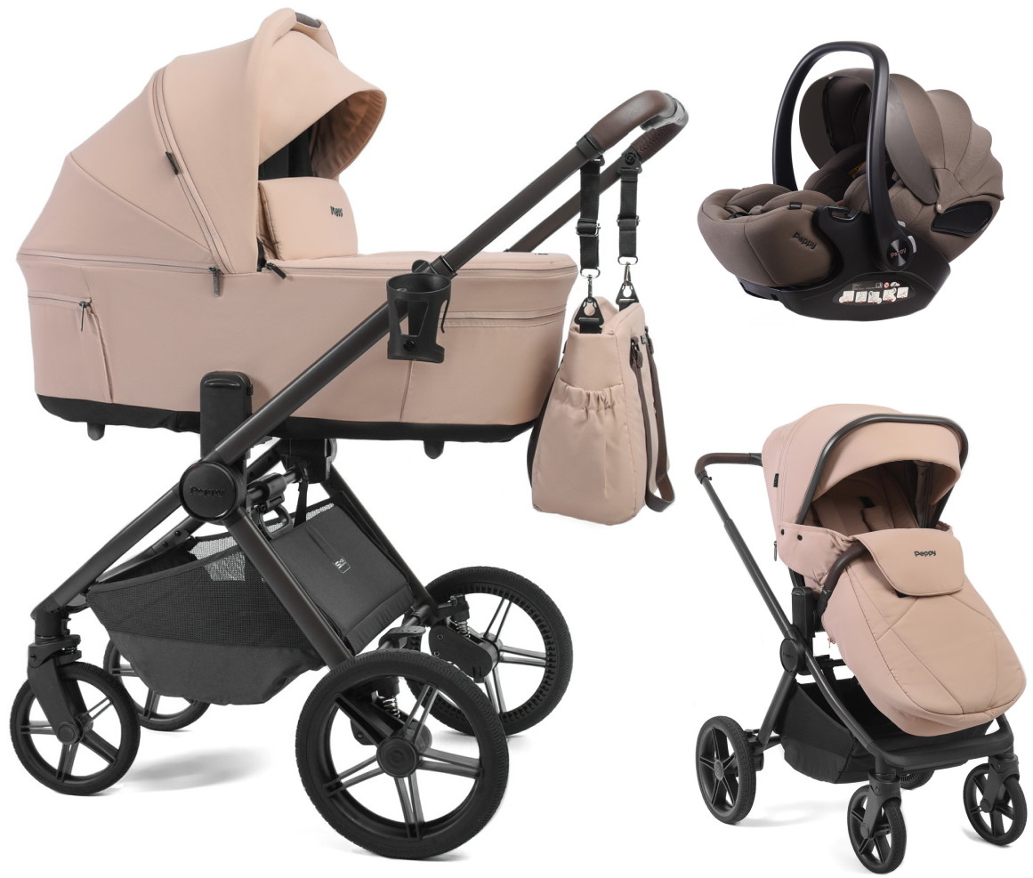 Детская коляска Peppy Soho 3 в 1 с автокреслом Verona Brown Rose (пыльная роза), рама серо-бежевый
