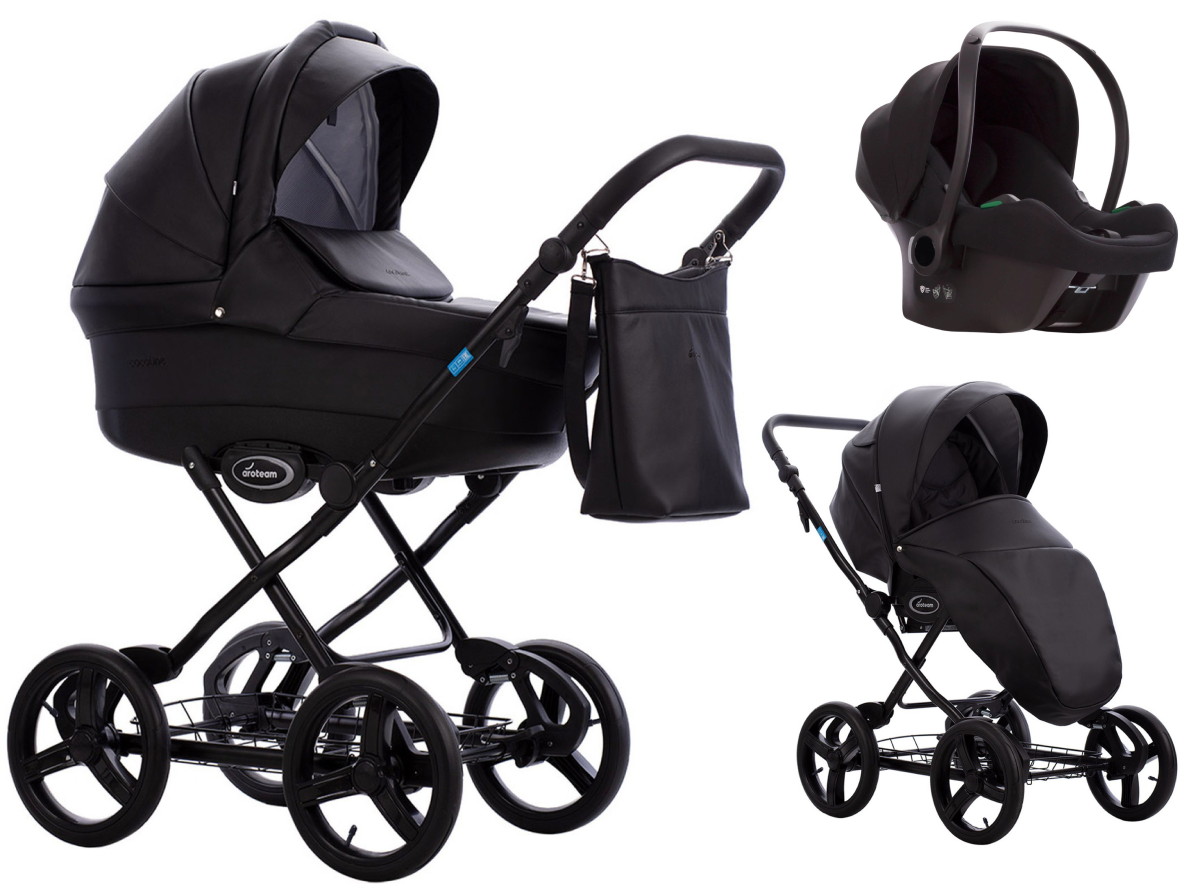 Детская коляска AroTeam Cocoline Prima 3 в 1 с автокреслом Avionaut Cosmo 06 черная кожа