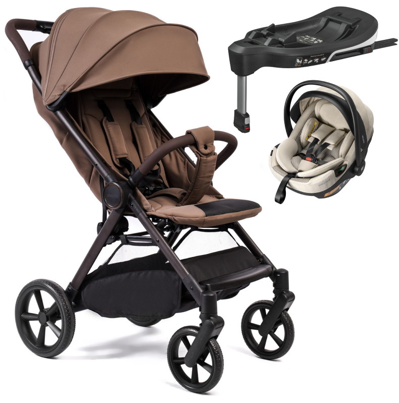 Прогулочная коляска Peppy Vigo с автокреслом Welldon Crown 2 Beige и базой Mocca мокко