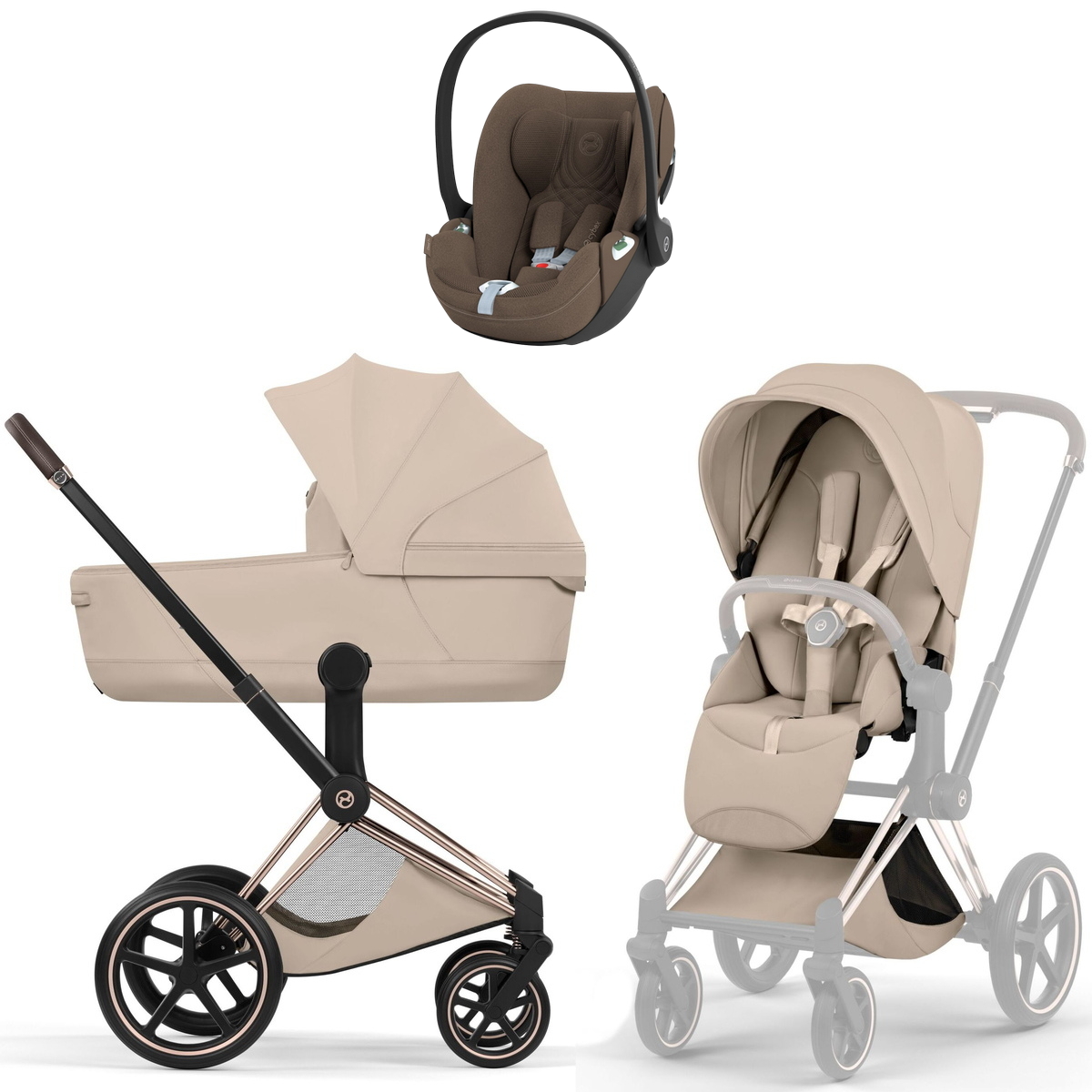 Коляска Cybex Priam V Rosegold Style Cloud T Coconut Brown Plus 3 в 1 Cozy Beige