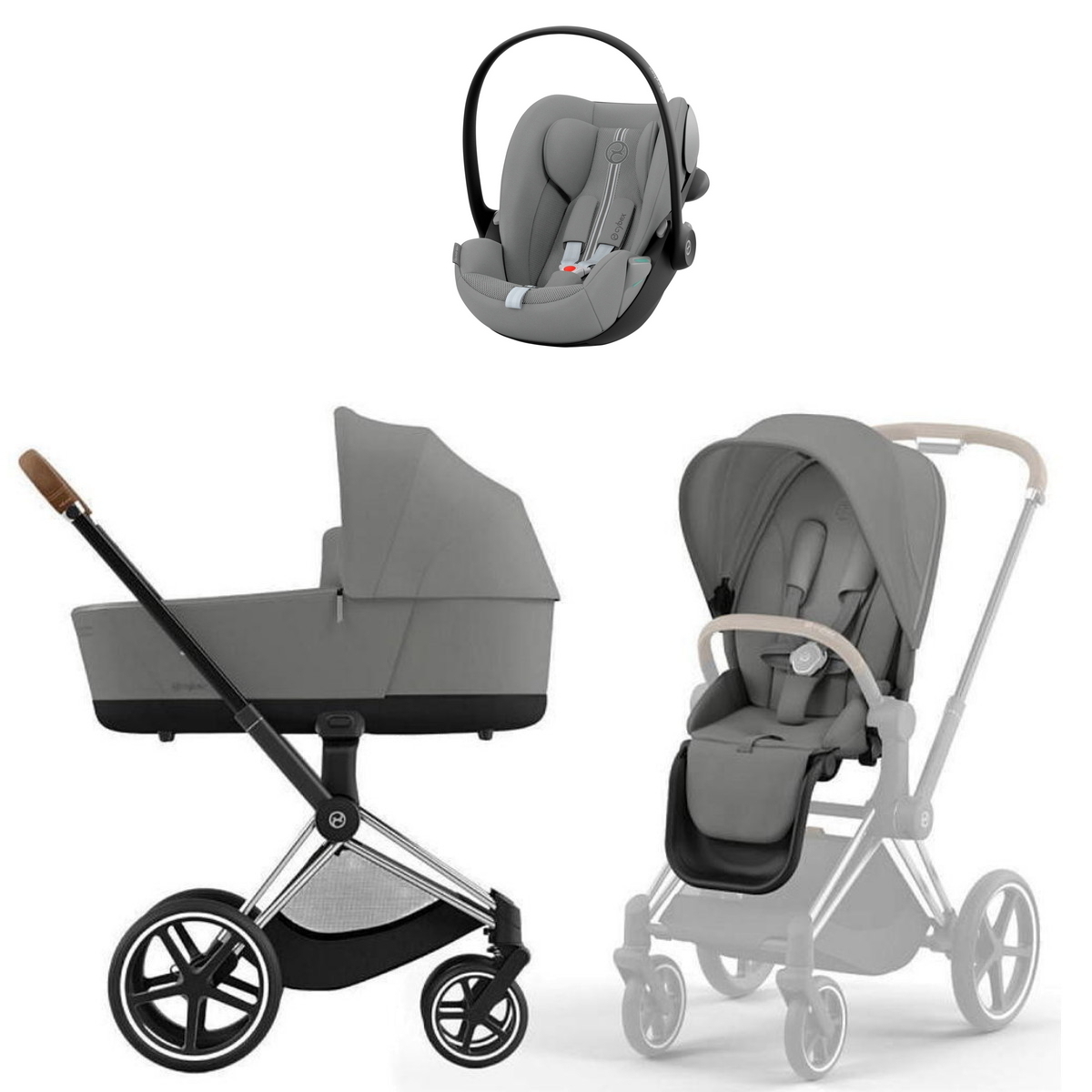 Коляска Cybex Priam IV Chrome Brown complete Cloud G3 Stone Grey Plus 3 в 1 Mirage Grey