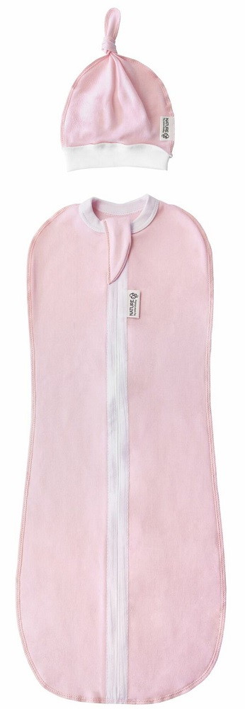 Пеленка-кокон на молнии Amarobaby Nature Essence розовый с шапочкой 56