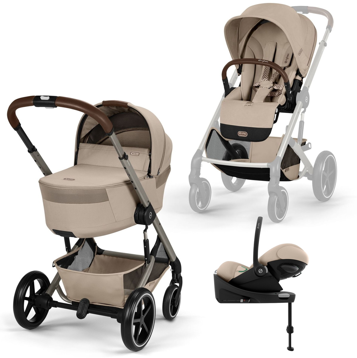 Коляска Cybex Balios S Lux Fold Cot TPE Cloud G3 Almond Beige Base G3 4 в 1 Almond Beige с дождевиками