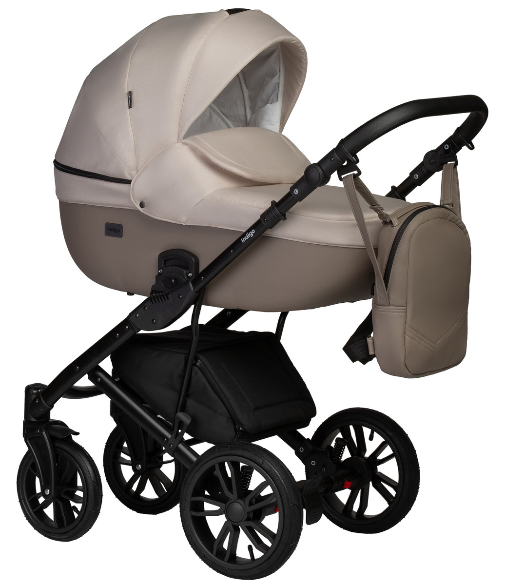 Детская коляска Indigo Mio S 2 в 1 03 т.бежевая кожа+св.бежевый