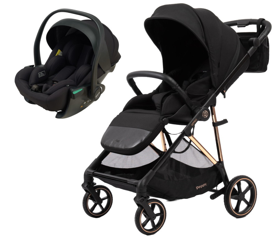 Прогулочная коляска Peppy Amici с автокреслом Jet Black Black рама Gold