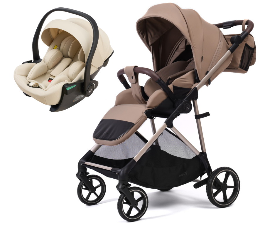 Прогулочная коляска Peppy Amici с автокреслом Jet Beige Latte рама Beige